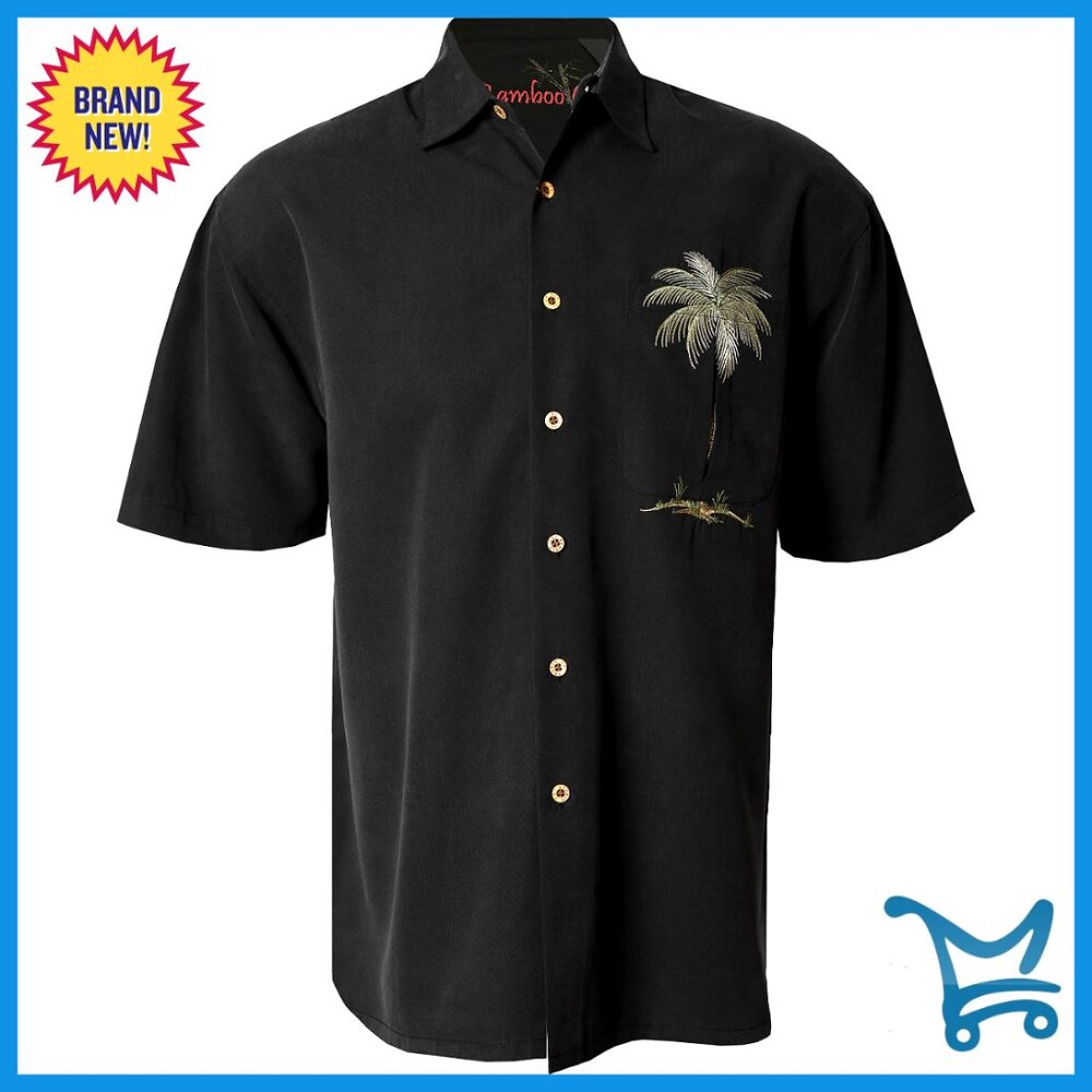 Men's Short Sleeve Embroidered Woven Shirt Relaxed Fit Button Down